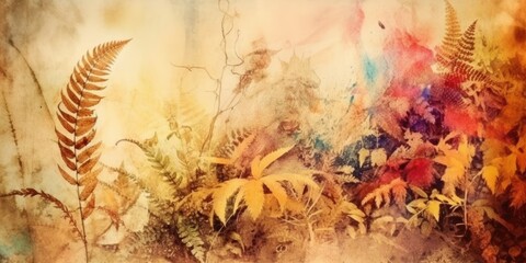 Obraz na płótnie Canvas Jungle Ferns Watercolor painting, generative ai