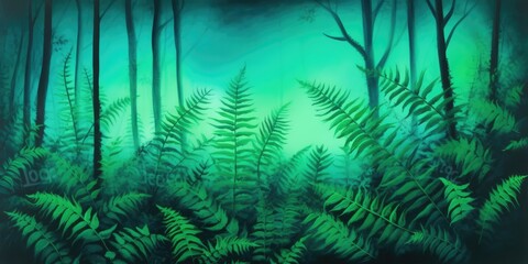 Fototapeta na wymiar Jungle Ferns Watercolor painting, generative ai