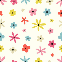 Seamless pattern with cute doodle flowers. Floral background. Vector illustration.