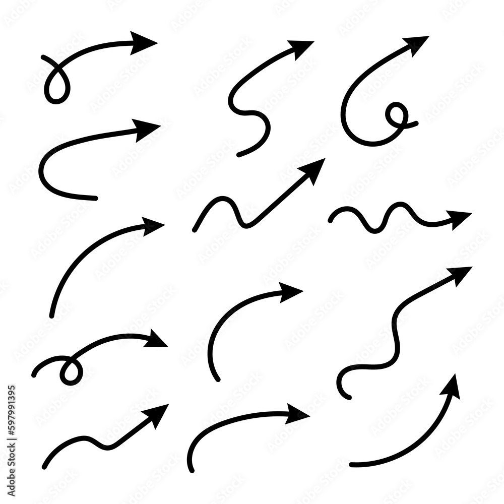 Wall mural curved arrows. set of vector hand drawn arrows. collection of pointers.