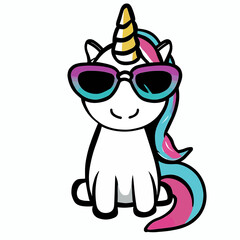Cool unicorn with sunglasses rainbow logo vector art