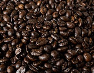 Set of fresh roasted coffee beans isolated on white background.