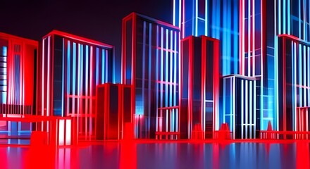 Obraz premium Impressive 3D Neon Urban City Building