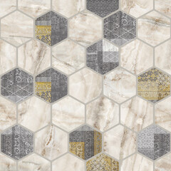 patterned background with beige marble floor in hexagon shape