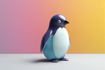 Cute minimalistic penguin 3d icon 3d render on isolated background