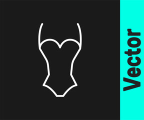 White line Summer beach swimsuit icon isolated on black background. Beach women fashion. Vector