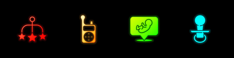 Set Baby crib hanging toys, Monitor Walkie Talkie, and dummy pacifier icon. Vector