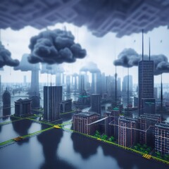 Futuristic city, Surreal cityscape, Visionary urban landscape, Generative AI