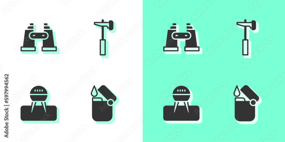 Canvas Prints set lighter, binoculars, barbecue grill and hammer icon. vector