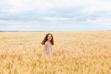 A young girl walking in a wheat field, girl in the field, wheat field, field of spikelets

A young girl walking in a wheat field, girl in the field, wheat field, field of spikelets



