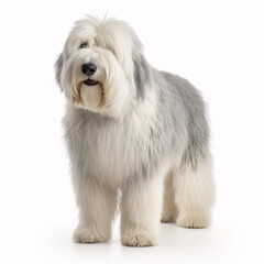 Old English Sheepdog breed dog isolated on white background