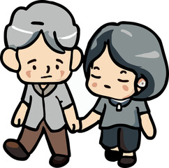 Old people couple are walking together png graphic clipart design