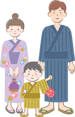 夏祭り　浴衣を着たファミリー　親子