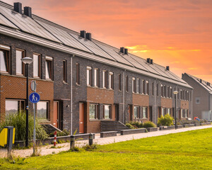 Row of modern houses in modern ecological neighborhood