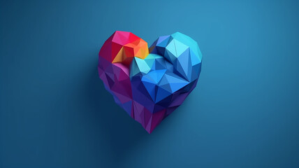 LGBTQ origami heart on Blue background, Vector Illustration, Abstract polygonal heart, Blurry Background. template, Bokeh, Generative AI
