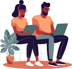 Illustration of People using Laptops for Freelancing, Online Training, and Webinars