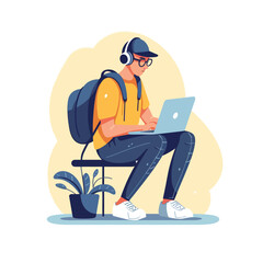 People Engaged in Online Activities with Laptops: A Conceptual Illustration of Freelancing, Online Training, Email Checking, and Webinars.