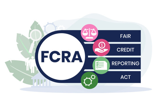FCRA - Fair Credit Reporting Act acronym, business concept. word lettering typography design illustration with line icons and ornaments. Internet web site promotion concept vector layout
