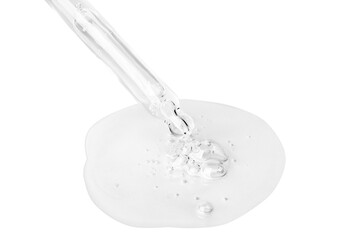 A flowing transparent gel from an eyedropper.  Large droplet with bubbles of gel. No background. PNG