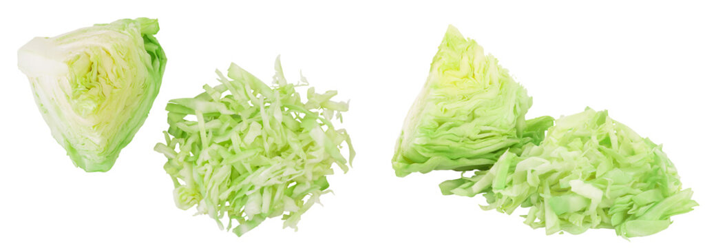 Green cabbage isolated on white background with full depth of field. Top view. Flat lay.