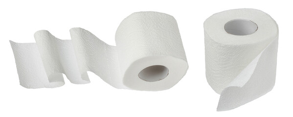 Roll of toilet paper or tissue isolated on white background with full depth of field.