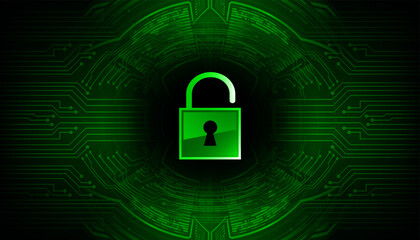 Closed Padlock on digital background, cyber security
