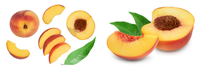 ripe peach isolated on white background . Top view. Flat lay pattern