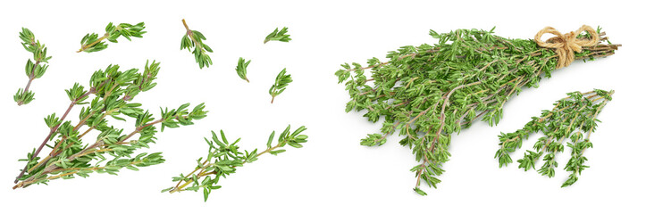 fresh thyme isolated on a white background with full depth of field, Top view. Flat lay