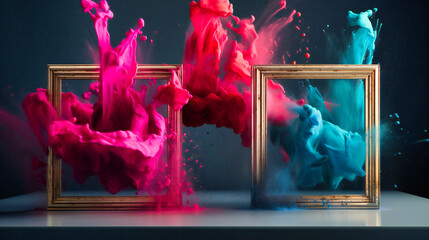 Colorful powder flying from a frame