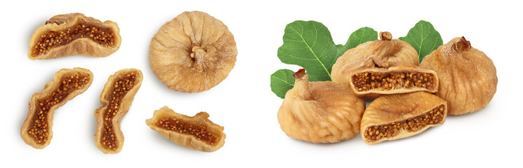 dried fig isolated on white background with full depth of field. Top view. Flat lay