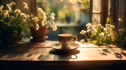 Coffee and Flowers in Sunlight, Experience the Perfect Morning