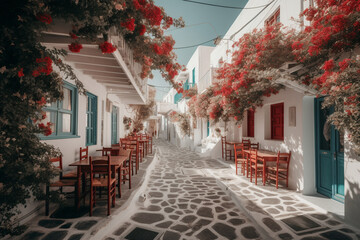 A charming and cozy tavern in Greece, with traditional decor and mouth-watering cuisine. Ai generated.