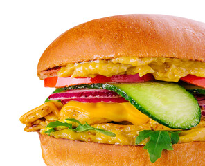 grilled chicken fillet Burger isolated on white