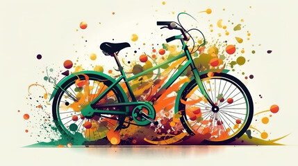 a cool and modern exploding design artwork of a bicycle, generative ai technology