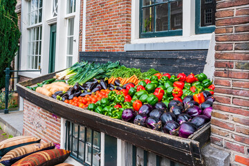 Vegetebales on display outside a shop in Amsterdam, Holland