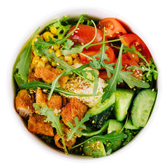 Salad with fried chicken nuggets and vegetables