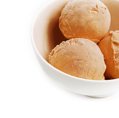 Plain vanilla ice cream scoops without toppings