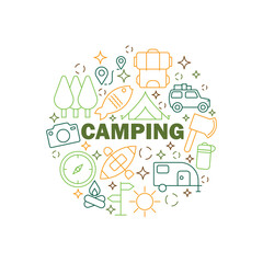 Fototapeta premium Camping Icons Circle Shape Background Vector Design.
