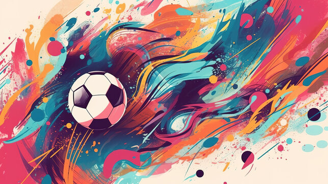 a cool modern colored soccer artwork, with waves included, generative ai technology