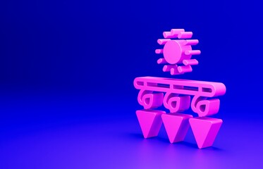 Pink Drying grapes icon isolated on blue background. Dried grapes. Minimalism concept. 3D render illustration