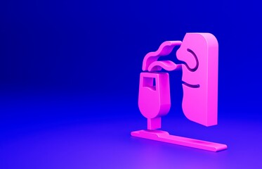 Pink Sommelier icon isolated on blue background. Wine tasting, degustation. Smells of wine. Minimalism concept. 3D render illustration
