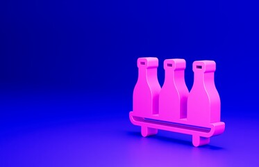 Pink Bottle of wine icon isolated on blue background. Wine varieties. Minimalism concept. 3D render illustration