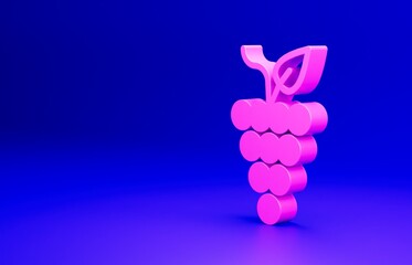 Pink Bunch of grapes icon isolated on blue background. Minimalism concept. 3D render illustration