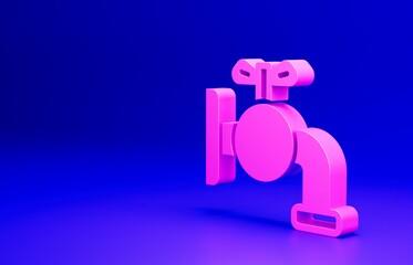 Pink Tap for a barrel icon isolated on blue background. Minimalism concept. 3D render illustration