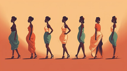 Fototapeta premium beautiful black skinned women in a row, sketch book artwork, generative ai technology