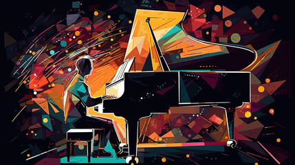 a modern music piano artwork, funky and hip with a lot of cool colors, generative ai technology