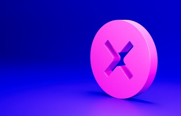 Pink X Mark, Cross in circle icon isolated on blue background. Check cross mark icon. Minimalism concept. 3D render illustration