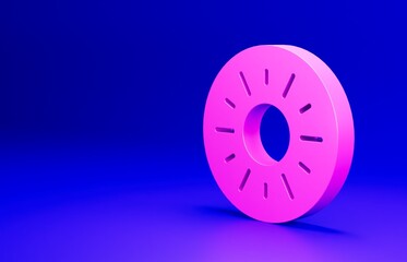 Pink Sun icon isolated on blue background. Minimalism concept. 3D render illustration