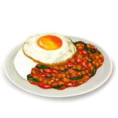 Stir-Fried Basil, Pad Kra Pao, Thai Food, drawing png file.
