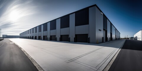 AI Generated. AI Generative. Realistic render of logistic business transport warehouse dock station. Factory and transport house. Graphic Art